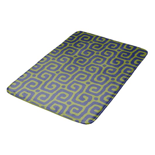 Tapis De Bain Motif abstrait vert olive et bleu (Angle)