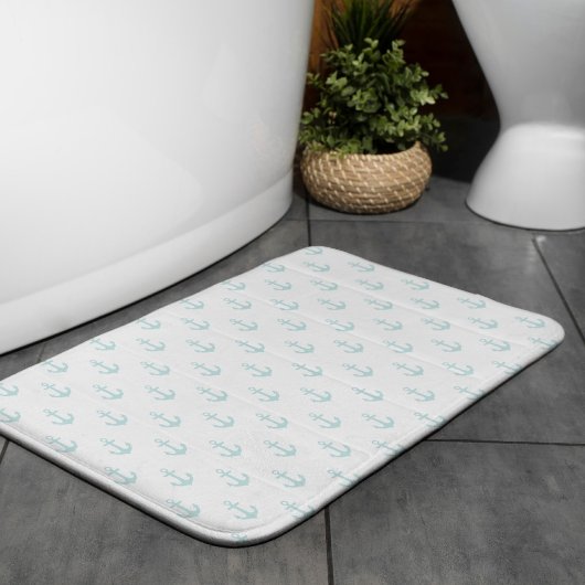 Tapis De Bain Motif Ancres Light Aqua