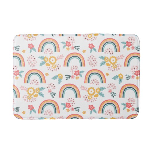 Tapis De Bain Motif arc-en-ciel fleuri coloré (Devant)
