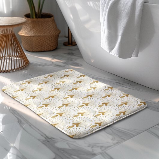 Tapis De Bain Motif art déco blanc et or