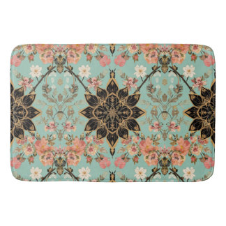 Tapis De Bain Motif art déco flore vert sauge et rose