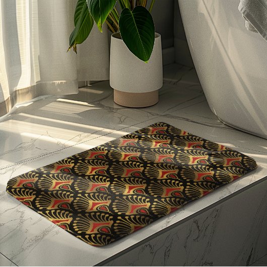 Tapis De Bain Motif Art déco or et rouge