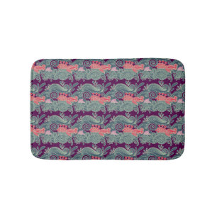Tapis De Bain Motif avec les poissons et la vague pourpre