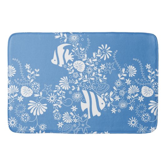 Tapis De Bain Motif blanc bleu de la vie d'océan (Devant)