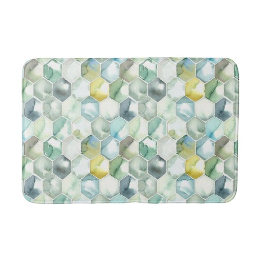 Tapis De Bain Motif bleu et vert de Honycomb d'aquarelle (Devant)