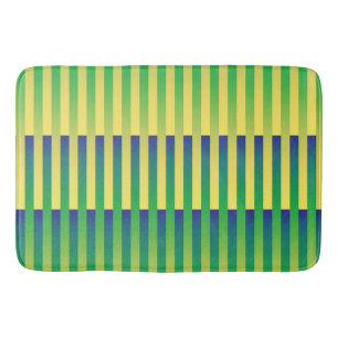 Tapis De Bain Motif bleu jaune vert rayé