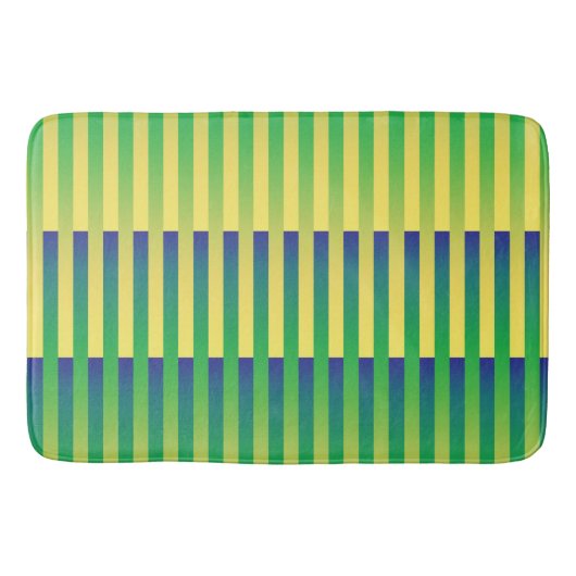 Tapis De Bain Motif bleu jaune vert rayé (Devant)