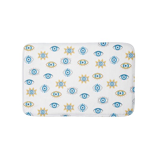 Tapis De Bain Motif bleu, or et blanc de l'oeil grec Mati (Devant)