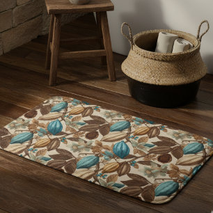 Tapis De Bain Motif botanique cacao turquoise marron or