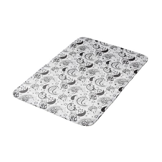 Tapis De Bain Motif cachemire noir et blanc – Art textile élégan (Angle)
