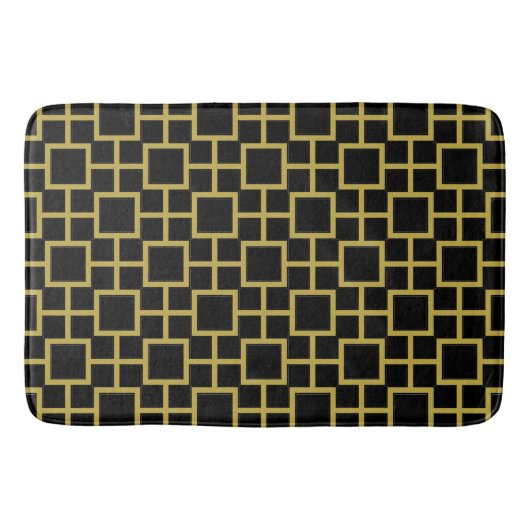 Tapis De Bain Motif Carré moderne or sur noir (Devant)