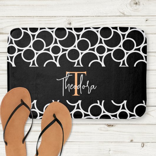 Tapis De Bain Motif Cercle noir et blanc avec Monogramme