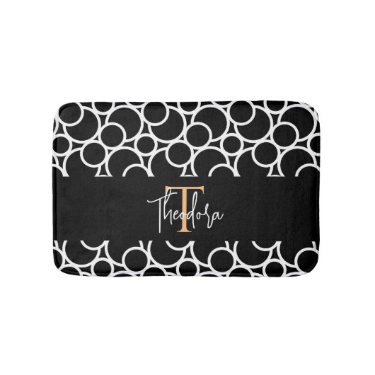 Tapis De Bain Motif Cercle noir et blanc avec Monogramme (Devant)