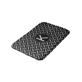 Tapis De Bain Motif Chevron blanc noir avec monogramme personnal