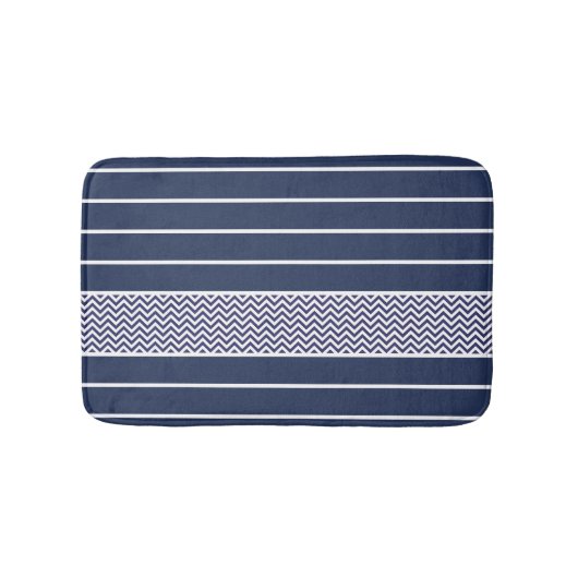 Tapis De Bain Motif Chevron bleu bleu marine moderne (Devant)