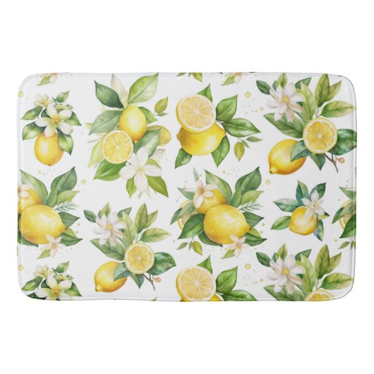 Tapis De Bain Motif citron, Fleurs de citron, Feuilles, Citrus (Devant)