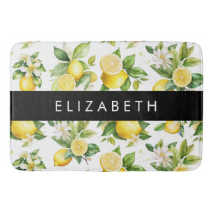 Tapis De Bain Motif citron, Fleurs de citron, Feuilles, Votre No