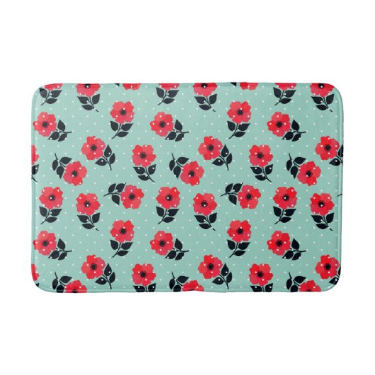Tapis De Bain Motif cool de fleurs rouges (Devant)