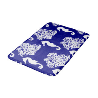 Tapis De Bain Motif côtier de marine et d'hippocampe blanc
