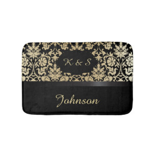 Tapis De Bain Motif Damas Tan & Noir DO-IT-YOURSELF Monogramme