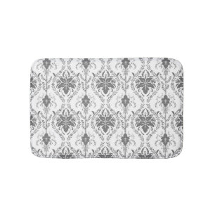 Tapis De Bain Motif Damask blanc et gris