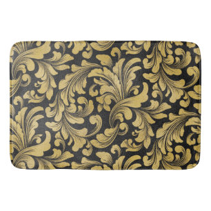 Tapis De Bain Motif damassé baroque noir et or