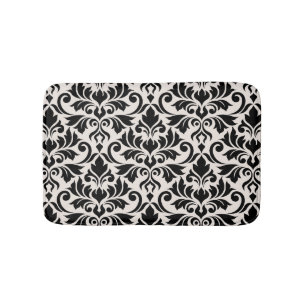 Tapis De Bain Motif Damassé Flourish Noir sur Crème