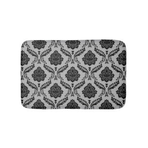 Tapis De Bain Motif Damassé Rococo Noir sur Gris
