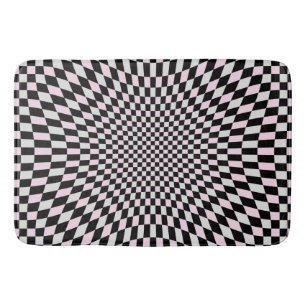 Tapis De Bain Motif damier trippy rose noir gris