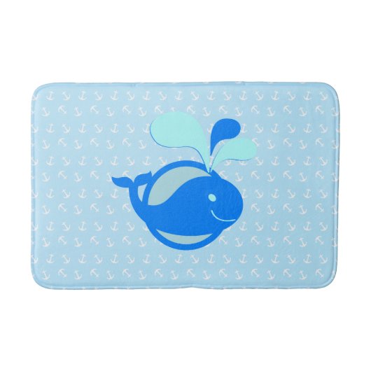 Tapis De Bain Motif d'Ancres de Baleine Bleue Cute (Devant)