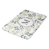 Tapis De Bain Motif d'aquarelle Feuille vert monogramme (Angle)