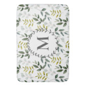 Tapis De Bain Motif d'aquarelle Feuille vert monogramme (devant Vertical)