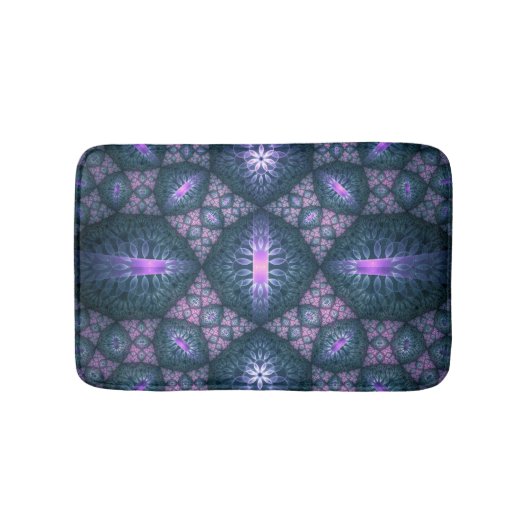 Tapis De Bain motif d'art fractal 3D Turquoise violet rose (Devant)