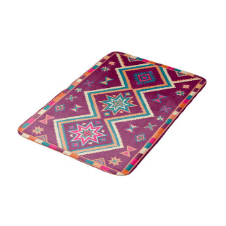 Tapis De Bain Motif d'art populaire géométrique sud-ouest Plum B