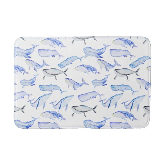 Tapis De Bain Motif de baleine bleue d'aquarelle (Devant)