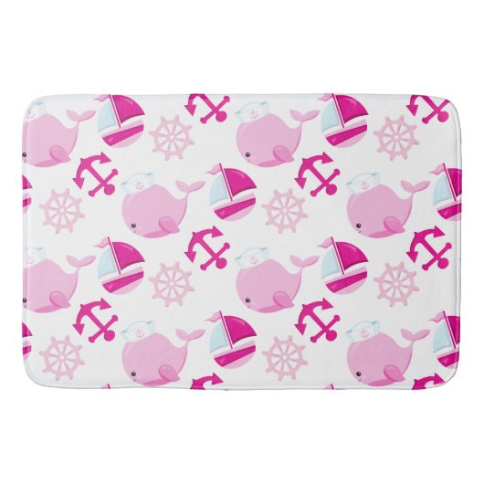 Tapis De Bain Motif De Baleines, Beaux Baleines, Baleines Roses (Devant)