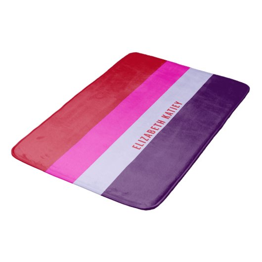 Tapis De Bain Motif de bandes rouge, rose et violet (Angle)
