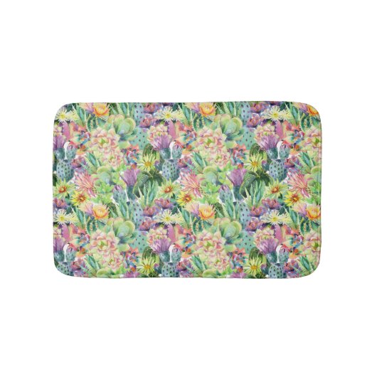 Tapis De Bain Motif de cactus d'aquarelle en fleurs exotiques (Devant)