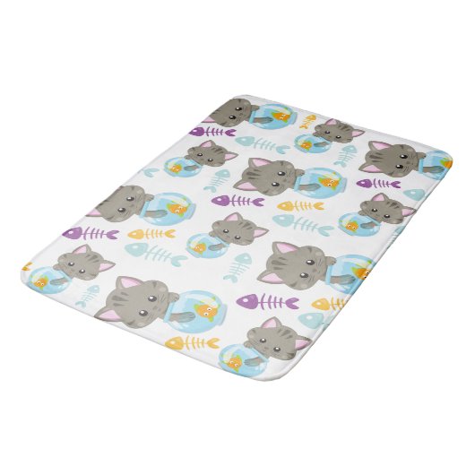 Tapis De Bain Motif De Chats, Chats Mignons, Chatons, Poisson (Angle)