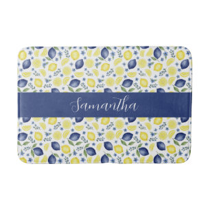 Tapis De Bain Motif de citron de campagne française bleu Monogra