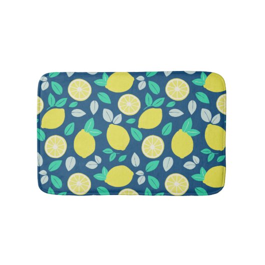 Tapis De Bain Motif de citron d'été en bleu marine (Devant)