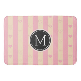 Tapis De Bain Motif de coeur moderne Monogram Pink Stripes