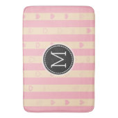 Tapis De Bain Motif de coeur moderne Monogram Pink Stripes (devant Vertical)