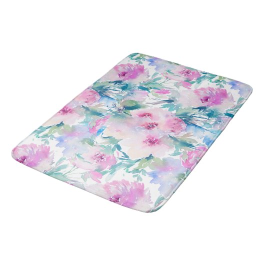 Tapis De Bain Motif de collage de fleurs rose et bleue (Angle)