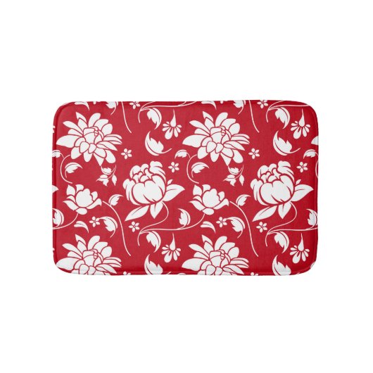 Tapis De Bain Motif de Damas Florales rouges et blanches (Devant)
