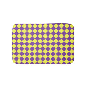 Tapis De Bain Motif de diamant jaune pourpre Checker