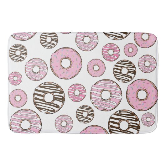 Tapis De Bain Motif De Donuts, Donuts Roses, Donuts Blancs (Devant)
