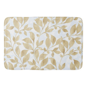 Tapis De Bain Motif de feuillage blanc or