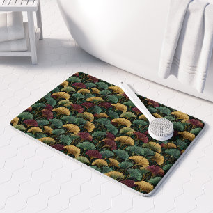 Tapis De Bain Motif de feuille de Ginkgo sarcelle bordeaux