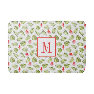Tapis De Bain Motif de feuilles de palmier tropicales à monogram